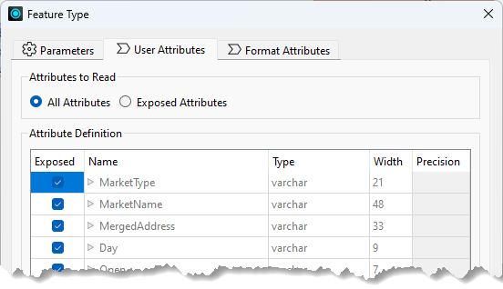 Reader feature type attributes